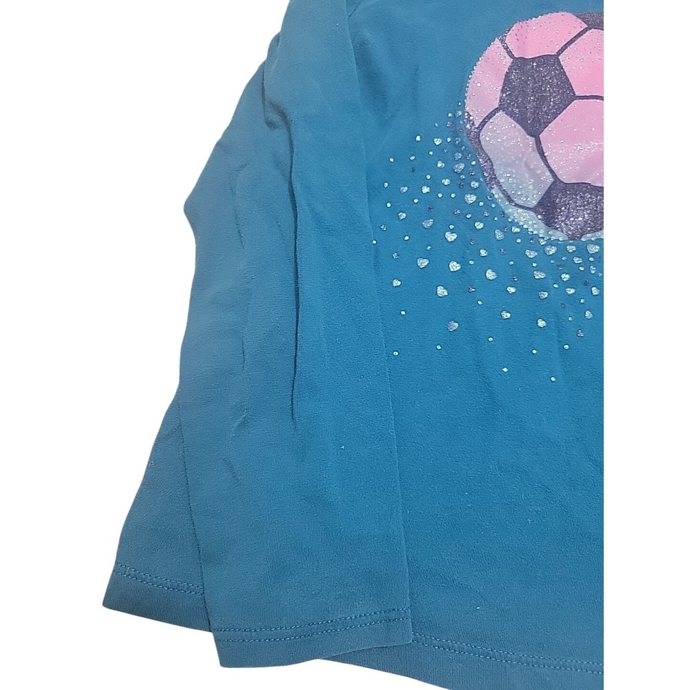 Carters Kid Girls Teal Blue Soccer Ball Glitter Graphic Hooded Long Sleeve Tee 7 - Picture 4 of 7